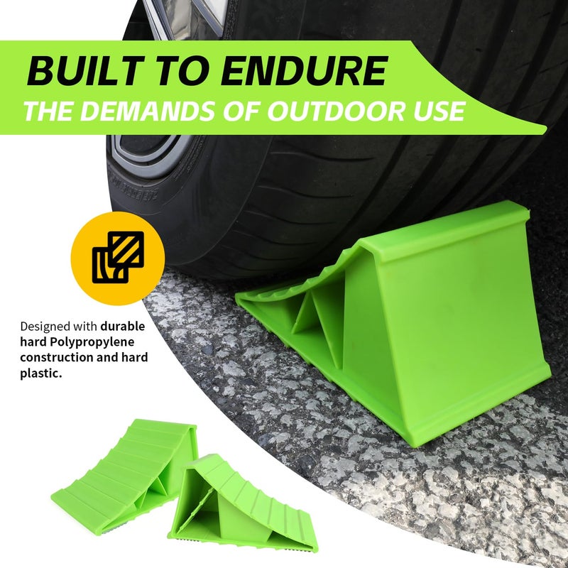 MaxxHaul 50230 High Visibility Polypropylene Wheel Chocks 2-Pack Non-Slip Base - Image 3